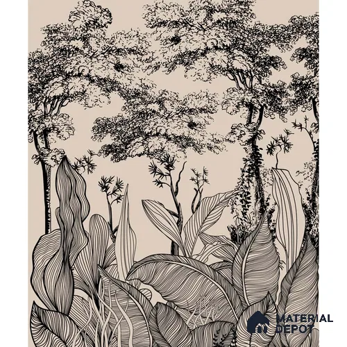Tropical Lineage Jungle Line Art Wallpaper for Rooms Indrani Series Soft Feel Tropical Design (Customised Size Wallpaper )