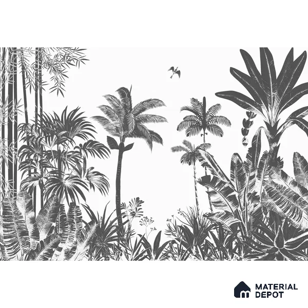 Tropical Monochrome, Room Wallpaper Sukoon Series Canvas Tropical Design (Customised Size Wallpaper)