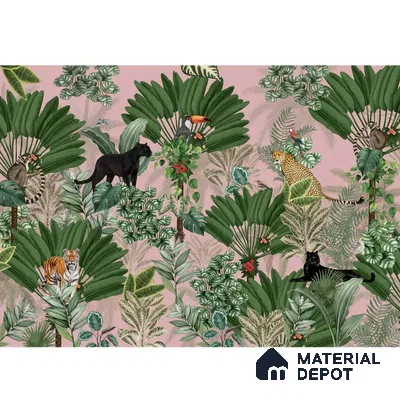 Tropical Tales: Deep Forest Wallpaper, Pink Sukoon Series Handmade Tropical Design (Customised Size Wallpaper)