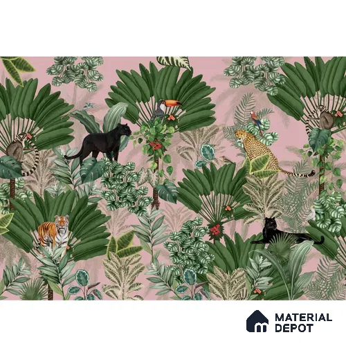 Tropical Tales: Deep Forest Wallpaper, Pink Sukoon Series Canvas Tropical Design (Customised Size Wallpaper)