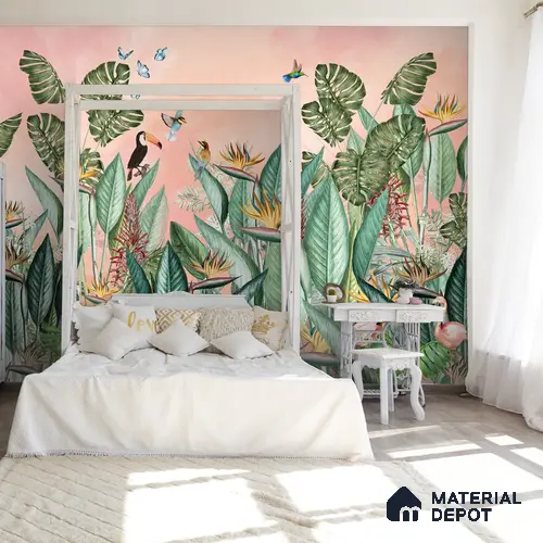 Tropical Theme-Birds of Paradise, Customised for Homes Indrani Series Handmade Tropical Design (Customised Size Wallpaper )