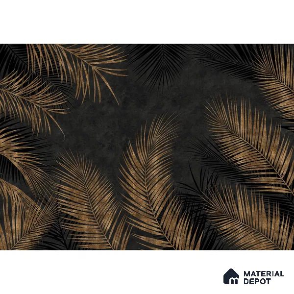 Tropical Theme Wallpaper, Gold Brown Foliage Indrani Series Soft Feel Tropical Design (Customised Size Wallpaper )