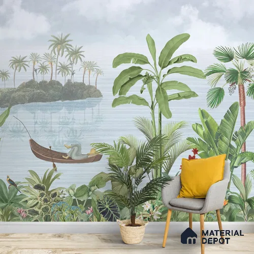 Tropical Trees Wallpaper for Rooms, Customised Indrani Series Handmade Tropical Design (Customised Size Wallpaper )