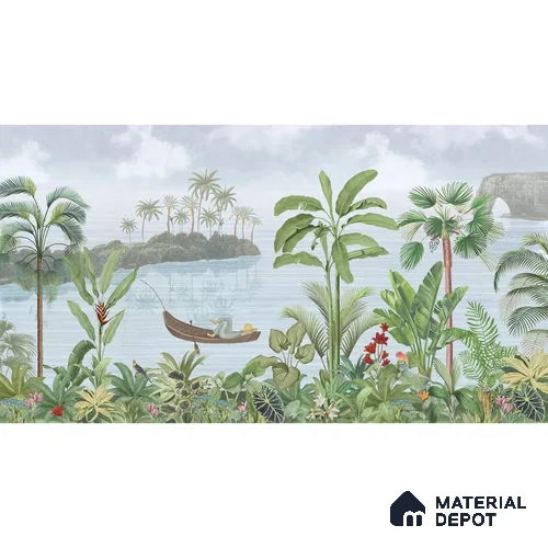 Tropical Trees Wallpaper for Rooms, Customised Indrani Series Canvas Tropical Design (Customised Size Wallpaper )