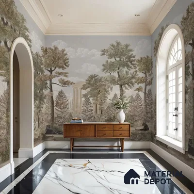 Twilight Haven Vintage European Smoky Olive Handmade Wallpaper