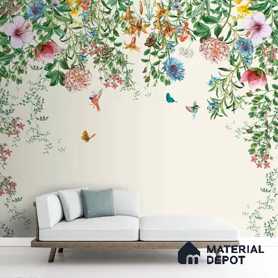 Unique Hanging Floral and Bird Wallpaper for Bedrooms Sparkla N Shine Series Soft Feel Florals Design (Customised Size Wallpaper)