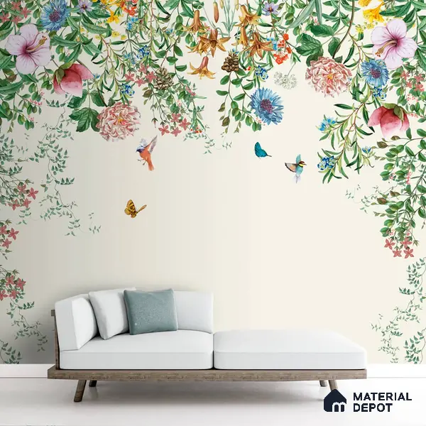 Unique Hanging Floral and Bird Wallpaper for Bedrooms Sparkla N Shine Series Soft Feel Florals Design (Customised Size Wallpaper)