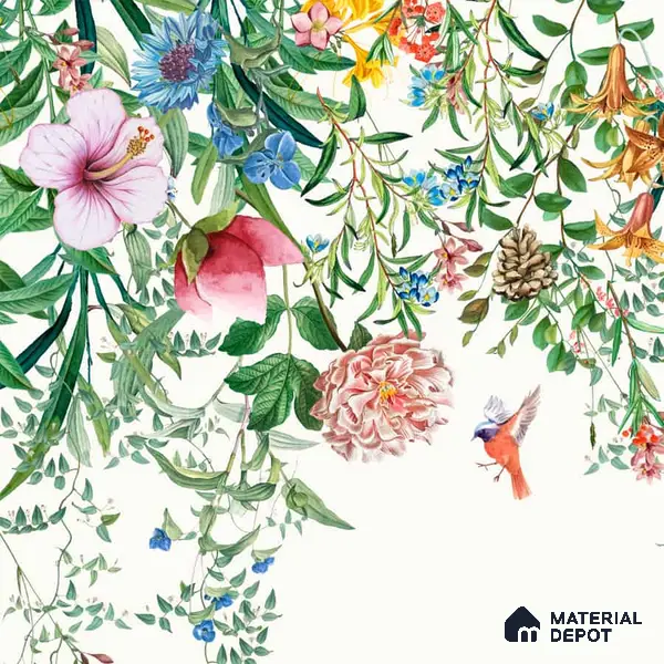 Unique Hanging Floral and Bird Wallpaper for Bedrooms Sparkla N Shine Series Soft Feel Florals Design (Customised Size Wallpaper)