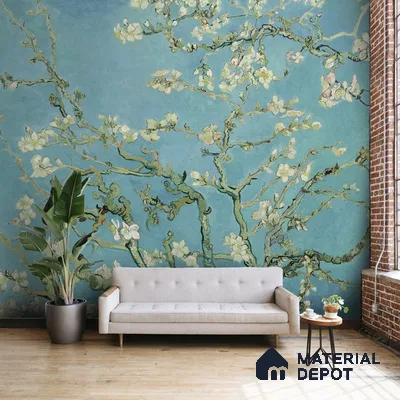 Vincent Van Gough Almond Blossom Painting Wallpaper for Wall Indrani Series Soft Feel Tropical Design (Customised Size Wallpaper )