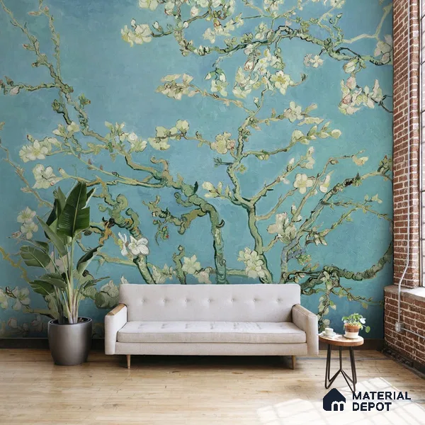 Vincent Van Gough Almond Blossom Painting Wallpaper for Wall Indrani Series Soft Feel Tropical Design (Customised Size Wallpaper )