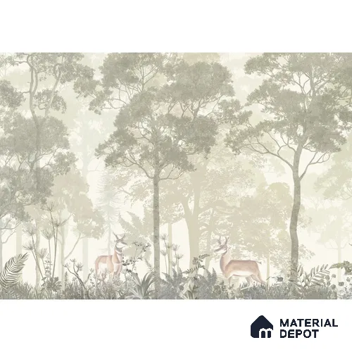 Vintage Forest Theme for Rooms in Light Green-Beige Colors Canvas (Customised Wallpaper)