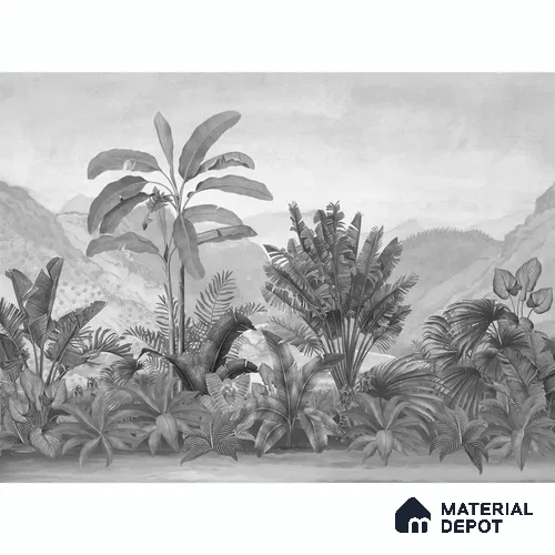Vintage Theme Tropical Foliage, Black & White Soft Feel (Customised Wallpaper)