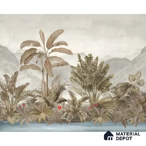 Vintage Theme Tropical Foliage Wallpaper, Customised Indrani Series Canvas Tropical Design (Customised Size Wallpaper )