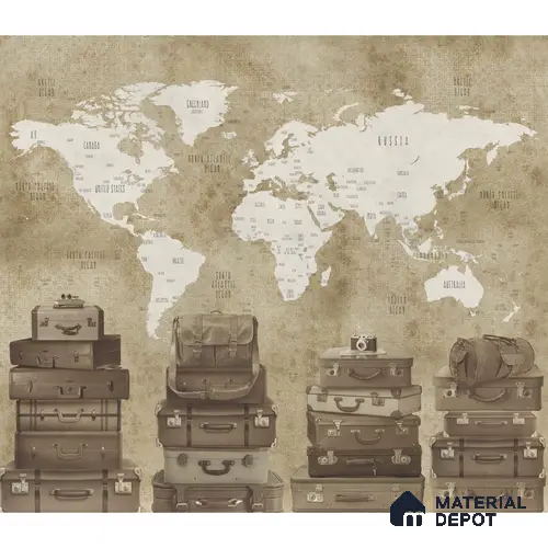 Vintage Travel Theme World Map Customised Wallpaper for Walls Indrani Series Canvas Map Design (Customised Size Wallpaper )