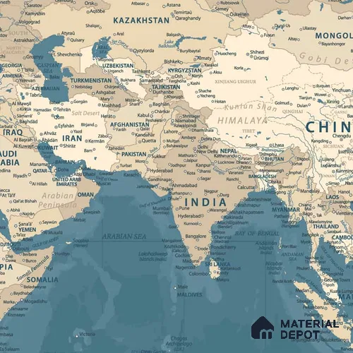 Vintage Wallpaper in Blue and Beige Background, Customised Indrani Series Handmade Map Design (Customised Size Wallpaper )