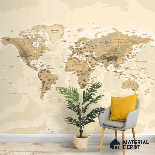 Vintage World Map, Beige and Brown Colors, Wall Wallpaper, Customised Sparkla N Shine Series Soft Feel Map Design (Customised Size Wallpaper)