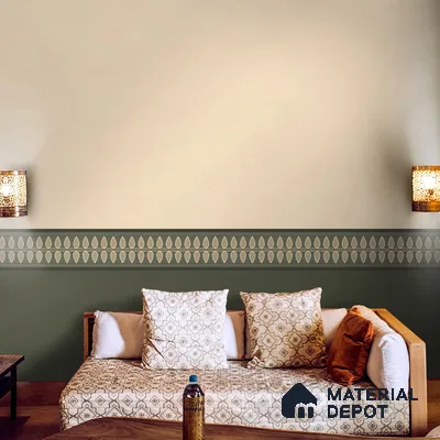 Viram, Luxurious Indian Pattern Wall Wallpaper, Beige and Green Handmade (Customised Wallpaper)