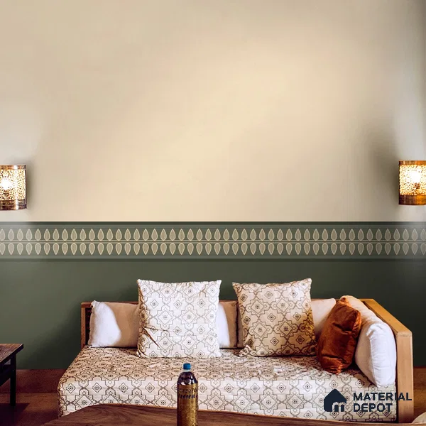Viram, Luxurious Indian Pattern Wall Wallpaper, Beige and Green Handmade (Customised Wallpaper)
