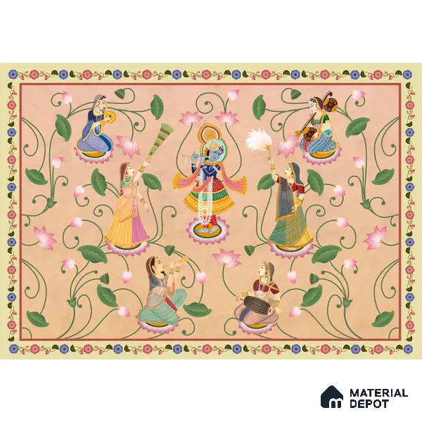 Vrindavan, Krishna and Gopies Canvas Customised Wallpaper