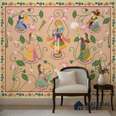 Vrindavan, Krishna and Gopies Canvas Customised Wallpaper