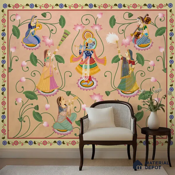Vrindavan, Krishna and Gopies Canvas Customised Wallpaper
