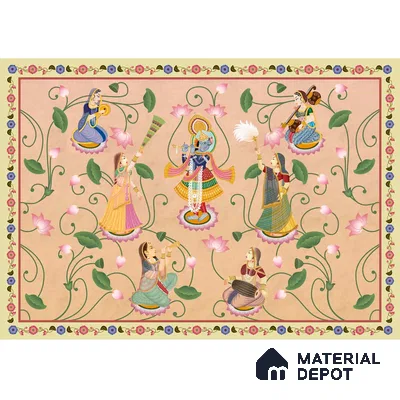 H900712 Vrindavan, Shri Krishna and Gopies Wallpaper Sukoon Series Canvas Patterned Design (Customised Size Wallpaper)