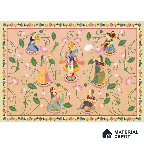 H900712 Vrindavan, Shri Krishna and Gopies Wallpaper Sukoon Series Canvas Patterned Design (Customised Size Wallpaper)