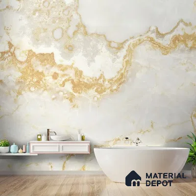 White and Golden Natural Marble Style Wall Wallpaper Indrani Series Handmade Marble Design (Customised Size Wallpaper )