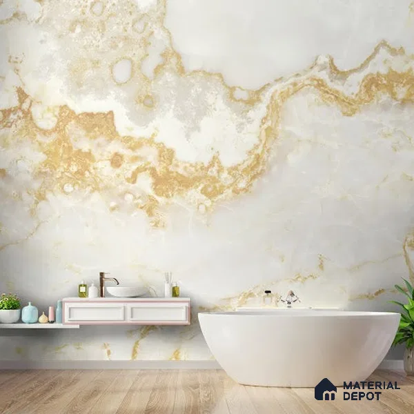 White and Golden Natural Marble Style Wall Wallpaper Indrani Series Handmade Marble Design (Customised Size Wallpaper )