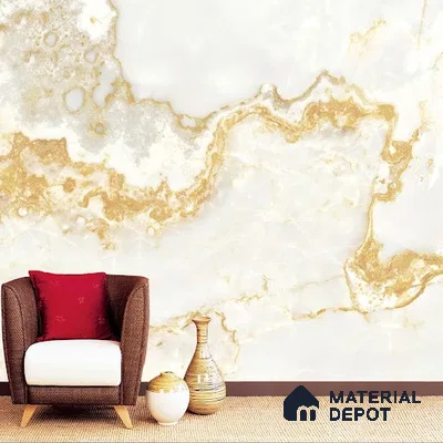 White and Golden Natural Marble Style Wall Wallpaper Indrani Series Handmade Marble Design (Customised Size Wallpaper )