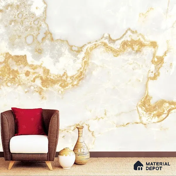 White and Golden Natural Marble Style Wall Wallpaper Indrani Series Handmade Marble Design (Customised Size Wallpaper )