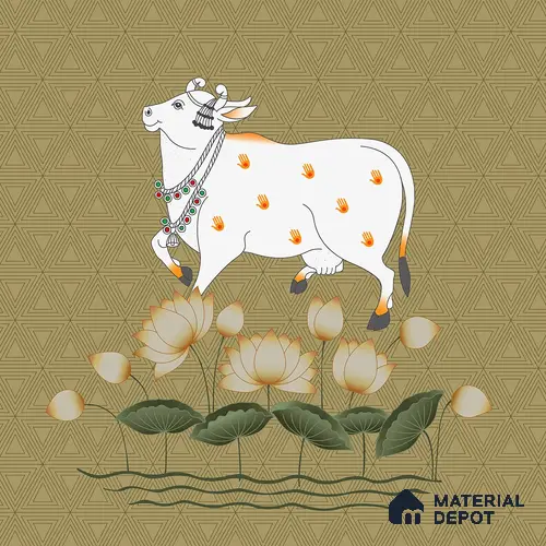 A close-up of aYellow Chinoiserie Wallpaper with Flowers and Birds, Customised Sparkla N Shine Series Chinoserie Design (Customised Size Wallpaper) with a finish available at Material Depot in Bangalore