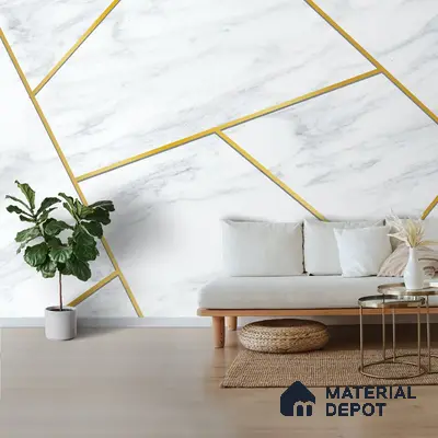 White Marble Design with Golden Stripes Wallpaper Indrani Series Canvas Marble Design (Customised Size Wallpaper )