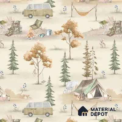 Wildlife Campout in the Jungle, Design for Kids, Autumn 10 Meter x 19.68 Inches Soft Feel Paper Type Wallpaper -54 Sq. Ft. | Minimum 15% wastage during installation