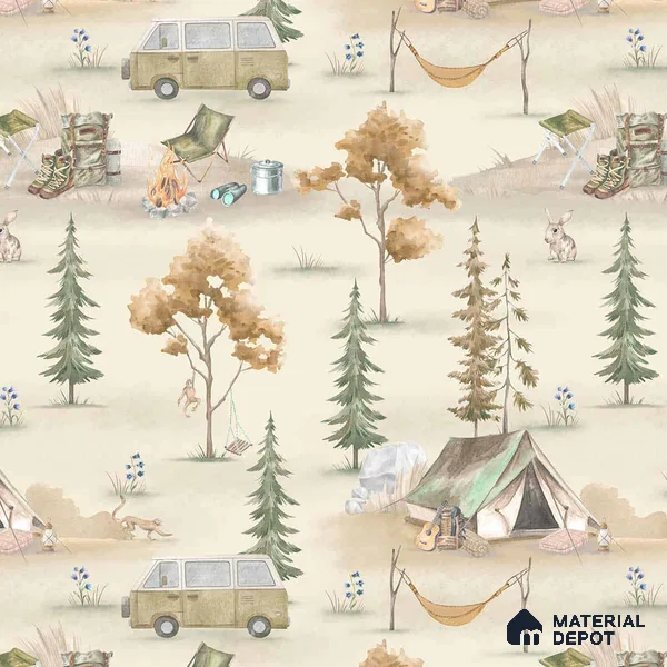 Wildlife Campout in the Jungle, Design for Kids, Autumn 10 Meter x 19.68 Inches Soft Feel Paper Type Wallpaper -54 Sq. Ft. | Minimum 15% wastage during installation