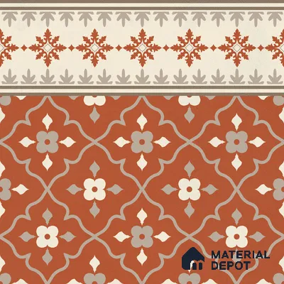 Moroccan Floor Carpet Border Tile TL 12854 B | 1 ft x 1 ft Matte Finish Ceramic Tile - 10 mm | Suitable For Kitchen, Bathroom, Balcony