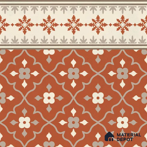 Moroccan Floor Carpet Border Tile TL 12854 B | 1 ft x 1 ft Matte Finish Ceramic Tile - 10 mm | Suitable For Kitchen, Bathroom, Balcony