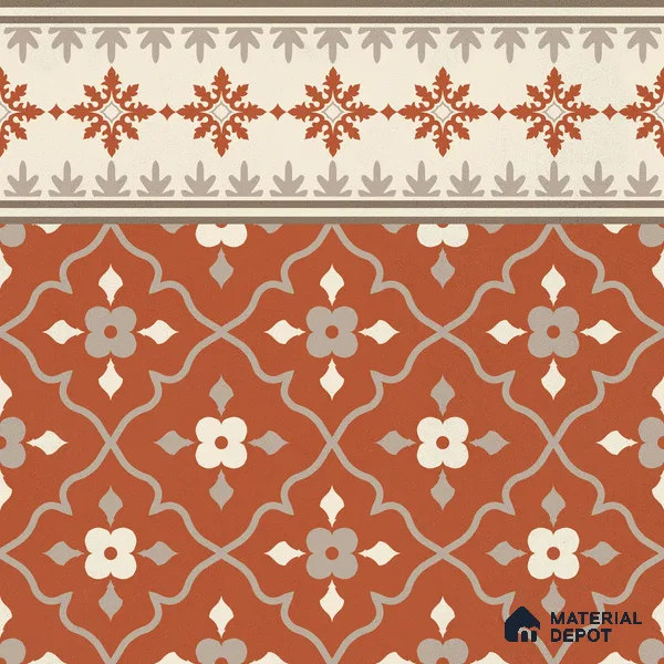 Moroccan Floor Carpet Border Tile TL 12854 B | 1 ft x 1 ft Matte Finish Ceramic Tile - 10 mm | Suitable For Kitchen, Bathroom, Balcony