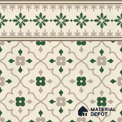 Moroccan Floor Carpet Border Tile TL 12854 E | 1 ft x 1 ft Matte Finish Ceramic Tile - 10 mm | Suitable For Kitchen, Bathroom, Balcony