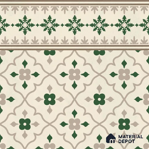 Moroccan Floor Carpet Border Tile TL 12854 E | 1 ft x 1 ft Matte Finish Ceramic Tile - 10 mm | Suitable For Kitchen, Bathroom, Balcony