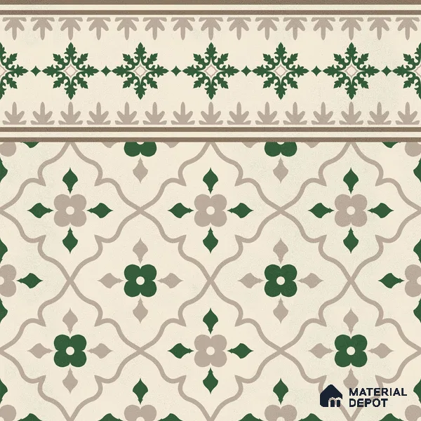Moroccan Floor Carpet Border Tile TL 12854 E | 1 ft x 1 ft Matte Finish Ceramic Tile - 10 mm | Suitable For Kitchen, Bathroom, Balcony