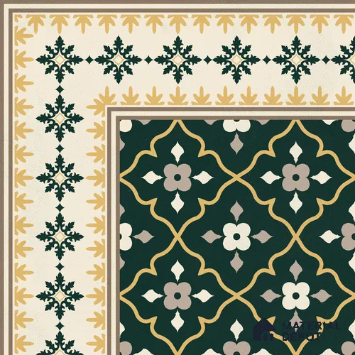 Moroccan Floor Carpet Corner Tile TL 12854 G | 1 ft x 1 ft Matte Finish Ceramic Tile - 10 mm | Suitable For Kitchen, Bathroom, Balcony