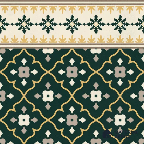 Moroccan Floor Carpet Border Tile TL 12854 H | 1 ft x 1 ft Matte Finish Ceramic Tile - 10 mm | Suitable For Kitchen, Bathroom, Balcony