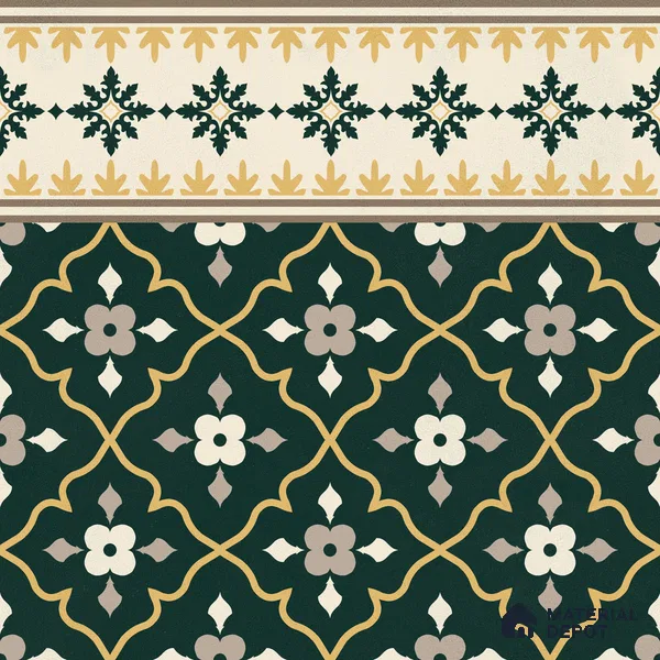 Moroccan Floor Carpet Border Tile TL 12854 H | 1 ft x 1 ft Matte Finish Ceramic Tile - 10 mm | Suitable For Kitchen, Bathroom, Balcony