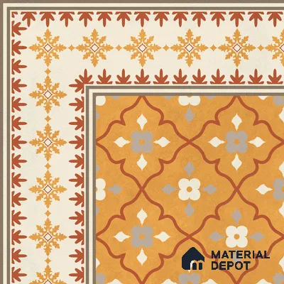 Moroccan Floor Carpet Corner Tile TL 12854 J | 1 ft x 1 ft Matte Finish Ceramic Tile - 10 mm | Suitable For Kitchen, Bathroom, Balcony