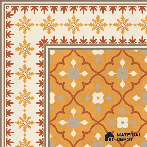Moroccan Floor Carpet Corner Tile TL 12854 J | 1 ft x 1 ft Matte Finish Ceramic Tile - 10 mm | Suitable For Kitchen, Bathroom, Balcony