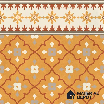 Moroccan Floor Carpet Border Tile TL 12854 K | 1 ft x 1 ft Matte Finish Ceramic Tile - 10 mm | Suitable For Kitchen, Bathroom, Balcony