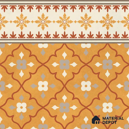 Moroccan Floor Carpet Border Tile TL 12854 K | 1 ft x 1 ft Matte Finish Ceramic Tile - 10 mm | Suitable For Kitchen, Bathroom, Balcony