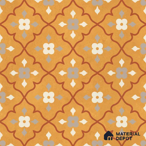 Moroccan Floor & Wall Carpet Centre Tile TL 12854 L | 1 ft x 1 ft Matte Finish Ceramic Tile - 10 mm | Suitable For Kitchen, Bathroom, Balcony