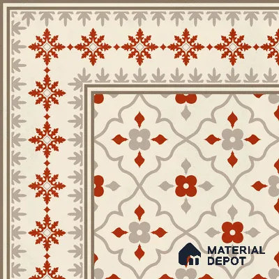 Moroccan Floor Carpet Corner Tile TL 12854 M | 1 ft x 1 ft Matte Finish Ceramic Tile - 10 mm | Suitable For Kitchen, Bathroom, Balcony